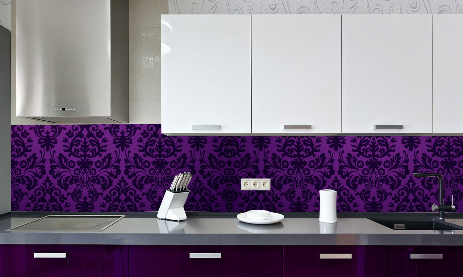 Plošče za kuhinje Pattern in purple - PVC plošče / Pleksi steklo - s tiskom za kuhinjo, Zidne obloge PKU338-Life-decor.si