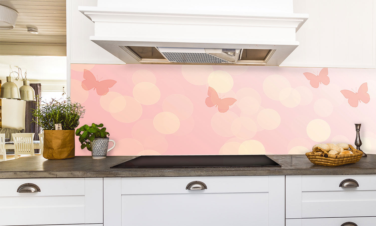 Plošče za kuhinje Pink butterflies - PVC plošče / Pleksi steklo - s tiskom za kuhinjo, Zidne obloge PKU153-Life-decor.si