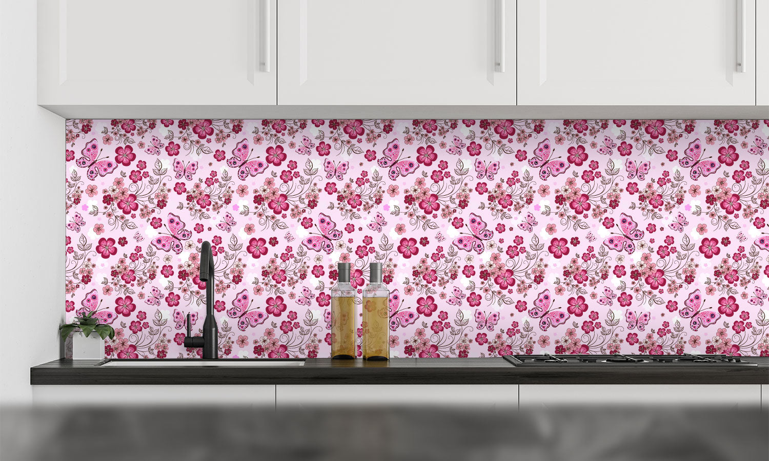 Plošče za kuhinje Pink seamless floral pattern - PVC plošče / Pleksi steklo - s tiskom za kuhinjo, Zidne obloge PKU353-Life-decor.si