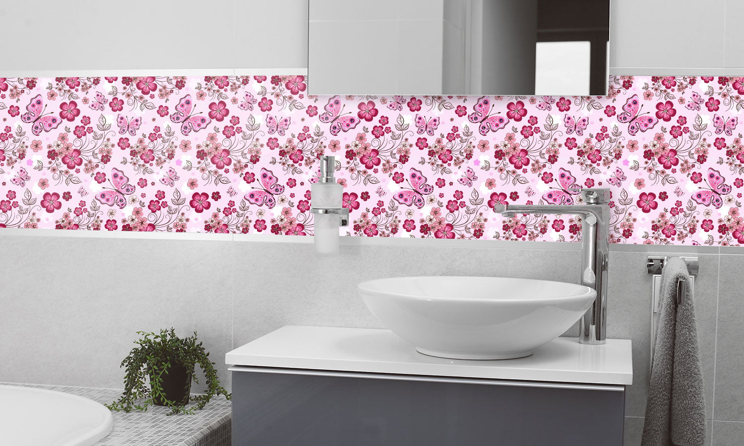 Plošče za kuhinje Pink seamless floral pattern - PVC plošče / Pleksi steklo - s tiskom za kuhinjo, Zidne obloge PKU353-Life-decor.si