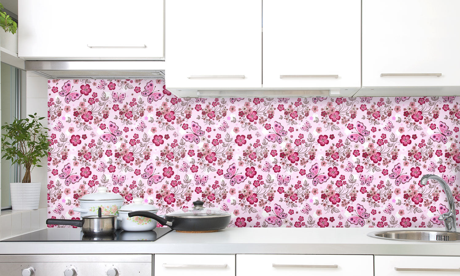 Plošče za kuhinje Pink seamless floral pattern - PVC plošče / Pleksi steklo - s tiskom za kuhinjo, Zidne obloge PKU353-Life-decor.si