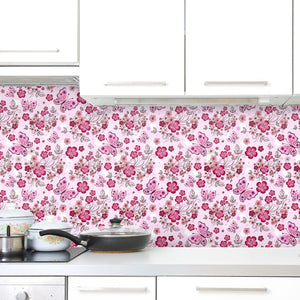 Plošče za kuhinje Pink seamless floral pattern - PVC plošče / Pleksi steklo - s tiskom za kuhinjo, Zidne obloge PKU353-Life-decor.si