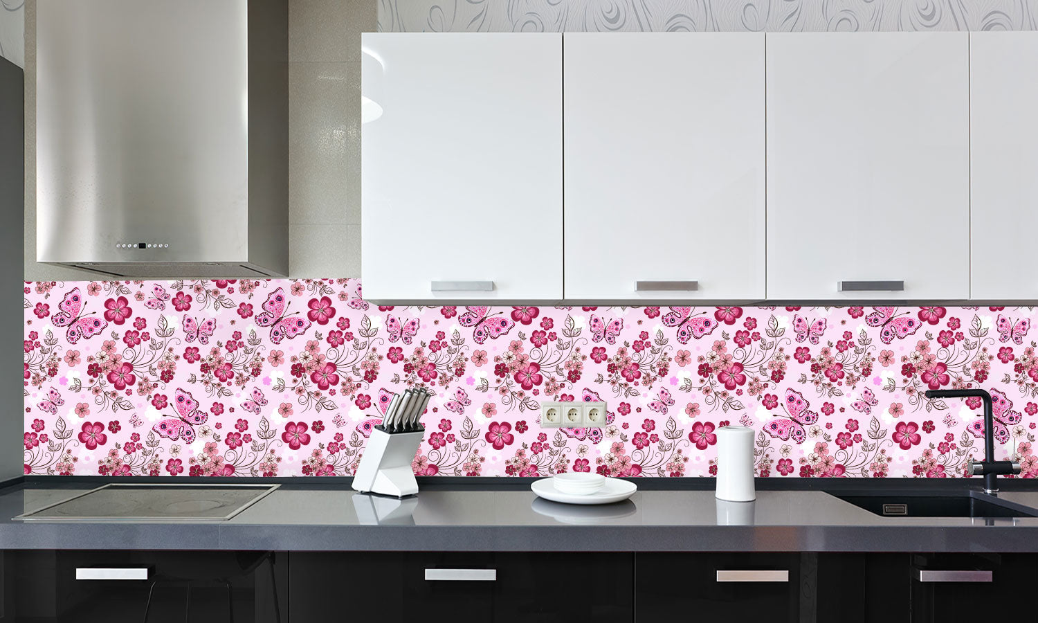 Plošče za kuhinje Pink seamless floral pattern - PVC plošče / Pleksi steklo - s tiskom za kuhinjo, Zidne obloge PKU353-Life-decor.si