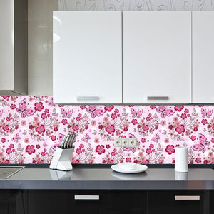 Plošče za kuhinje Pink seamless floral pattern - PVC plošče / Pleksi steklo - s tiskom za kuhinjo, Zidne obloge PKU353-Life-decor.si