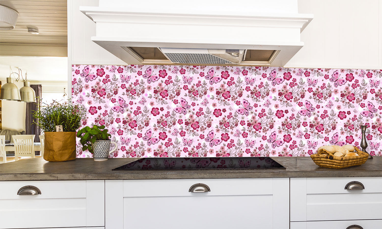 Plošče za kuhinje Pink seamless floral pattern - PVC plošče / Pleksi steklo - s tiskom za kuhinjo, Zidne obloge PKU353-Life-decor.si