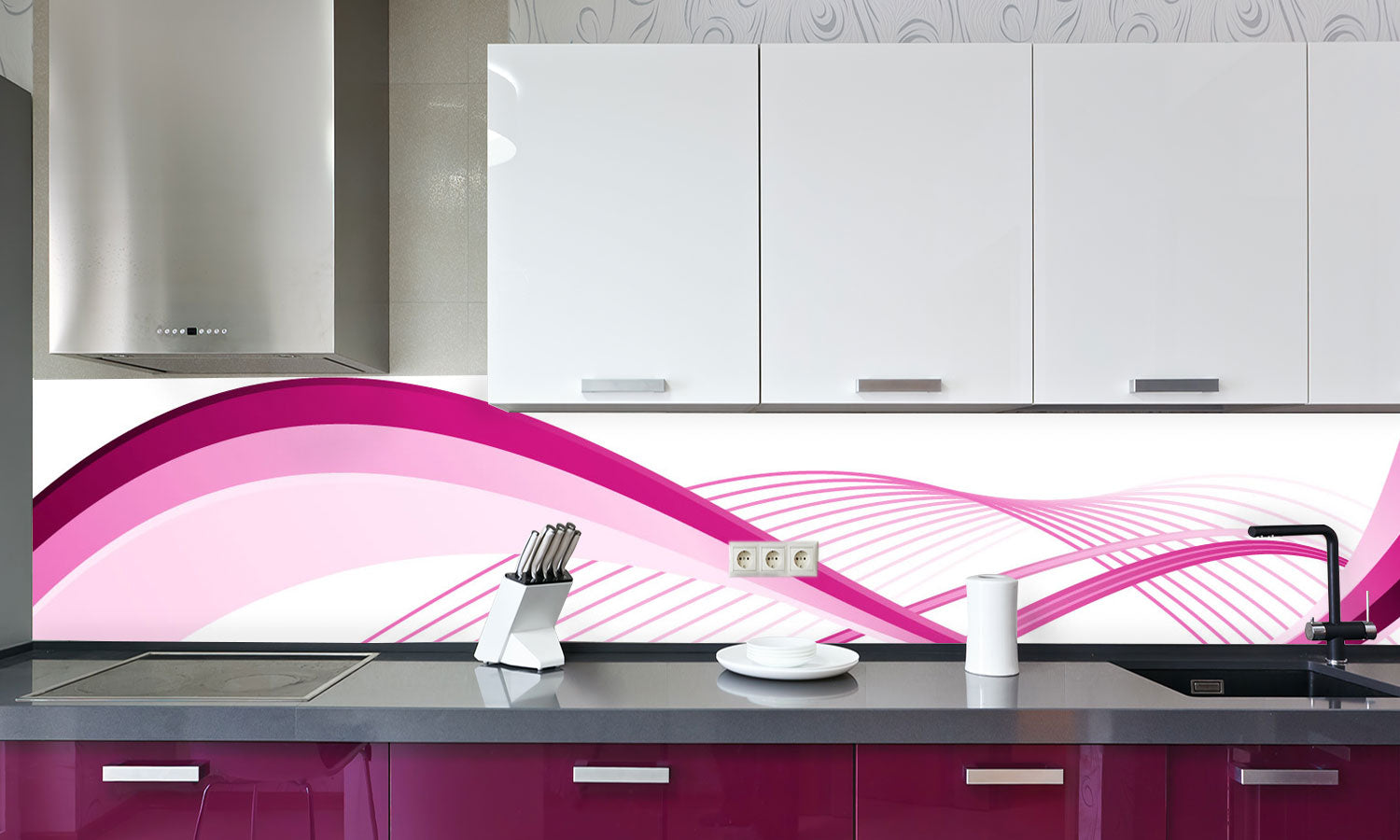 Plošče za kuhinje Purple pink wavy - PVC plošče / Pleksi steklo - s tiskom za kuhinjo, Zidne obloge PKU156-Life-decor.si