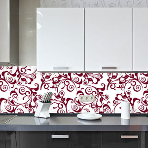 Plošče za kuhinje Red damask - PVC plošče / Pleksi steklo - s tiskom za kuhinjo, Zidne obloge PKU336-Life-decor.si