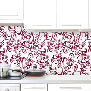 Plošče za kuhinje Red damask - PVC plošče / Pleksi steklo - s tiskom za kuhinjo, Zidne obloge PKU336-Life-decor.si