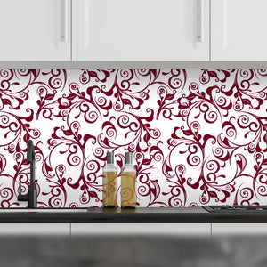 Plošče za kuhinje Red damask - PVC plošče / Pleksi steklo - s tiskom za kuhinjo, Zidne obloge PKU336-Life-decor.si