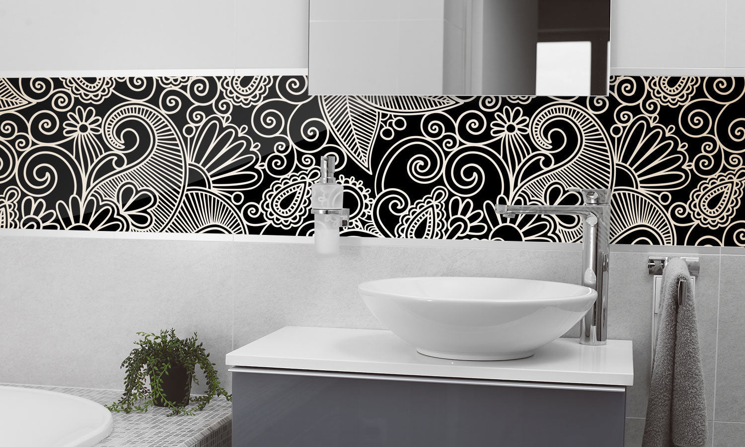 Plošče za kuhinje Seamless flower paisley - PVC plošče / Pleksi steklo - s tiskom za kuhinjo, Zidne obloge PKU365-Life-decor.si