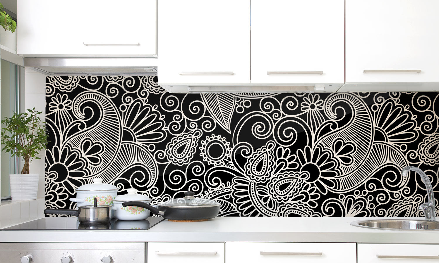 Plošče za kuhinje Seamless flower paisley - PVC plošče / Pleksi steklo - s tiskom za kuhinjo, Zidne obloge PKU365-Life-decor.si