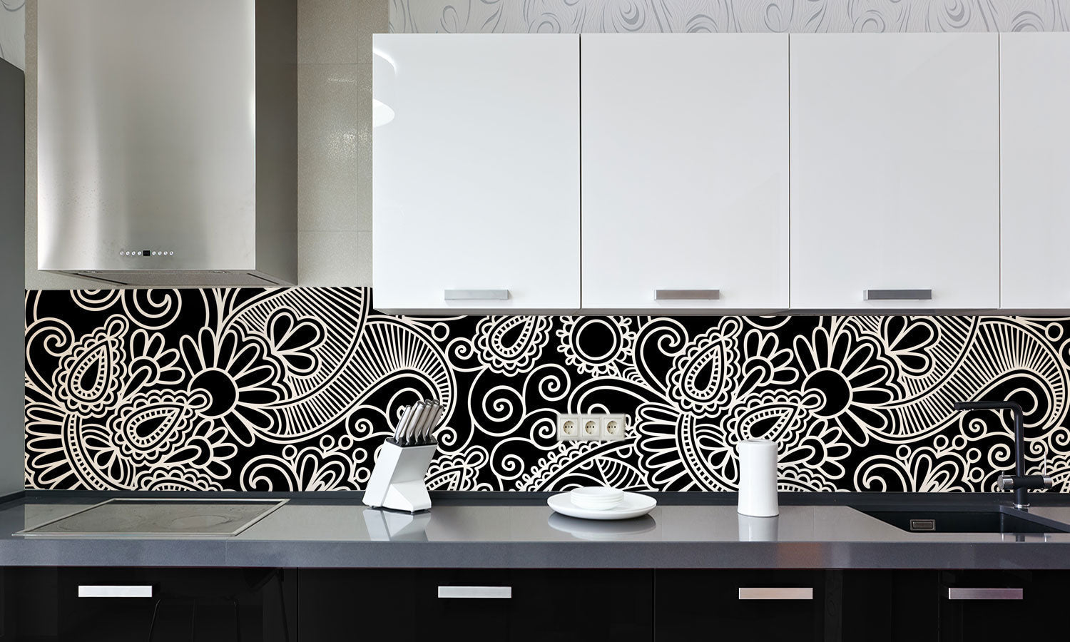 Plošče za kuhinje Seamless flower paisley - PVC plošče / Pleksi steklo - s tiskom za kuhinjo, Zidne obloge PKU365-Life-decor.si