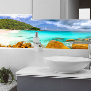 Plošče za kuhinje Seychelles beach panorama - PVC plošče / Pleksi steklo - s tiskom za kuhinjo, Zidne obloge PKU224-Life-decor.si