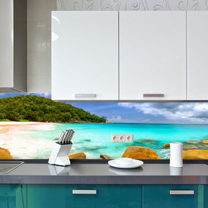 Plošče za kuhinje Seychelles beach panorama - PVC plošče / Pleksi steklo - s tiskom za kuhinjo, Zidne obloge PKU224-Life-decor.si