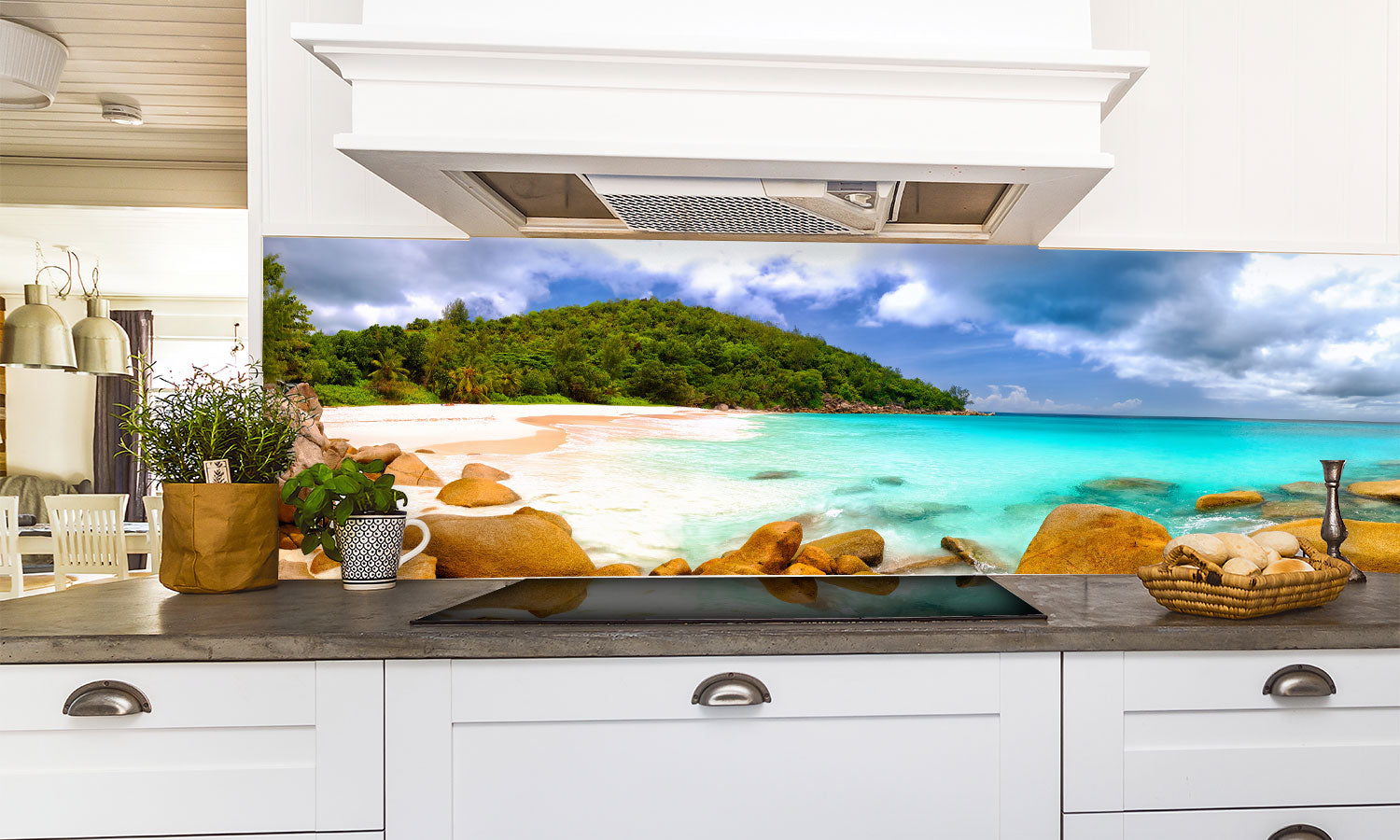 Plošče za kuhinje Seychelles beach panorama - PVC plošče / Pleksi steklo - s tiskom za kuhinjo, Zidne obloge PKU224-Life-decor.si