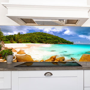 Plošče za kuhinje Seychelles beach panorama - PVC plošče / Pleksi steklo - s tiskom za kuhinjo, Zidne obloge PKU224-Life-decor.si