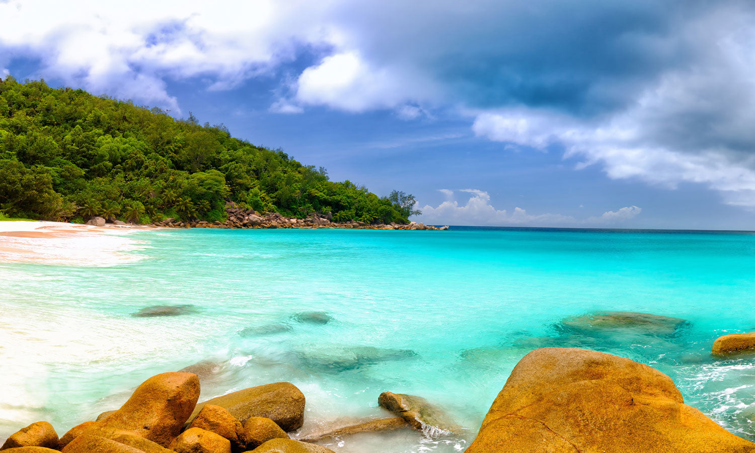 Plošče za kuhinje Seychelles beach panorama - PVC plošče / Pleksi steklo - s tiskom za kuhinjo, Zidne obloge PKU224-Life-decor.si