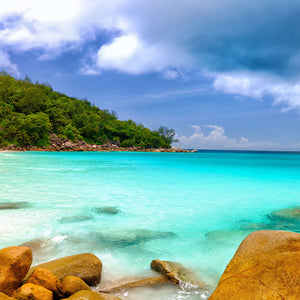 Plošče za kuhinje Seychelles beach panorama - PVC plošče / Pleksi steklo - s tiskom za kuhinjo, Zidne obloge PKU224-Life-decor.si