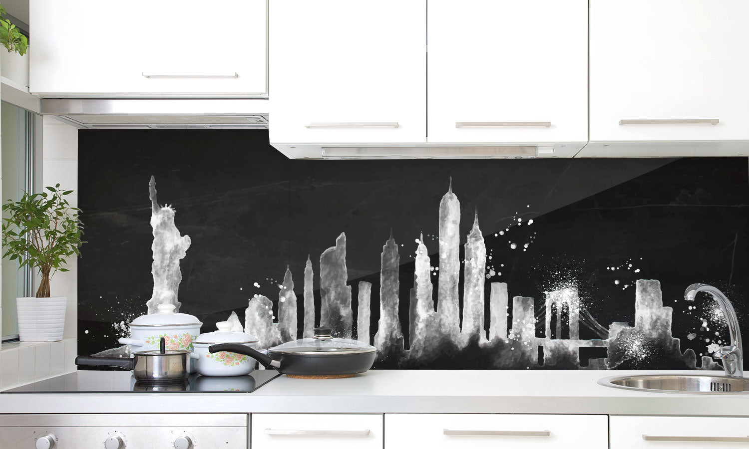 Plošče za kuhinje Silhouette chalk New york - PVC plošče / Pleksi steklo - s tiskom za kuhinjo, Zidne obloge PKU375-Life-decor.si