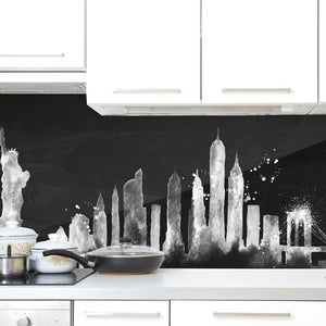 Plošče za kuhinje Silhouette chalk New york - PVC plošče / Pleksi steklo - s tiskom za kuhinjo, Zidne obloge PKU375-Life-decor.si