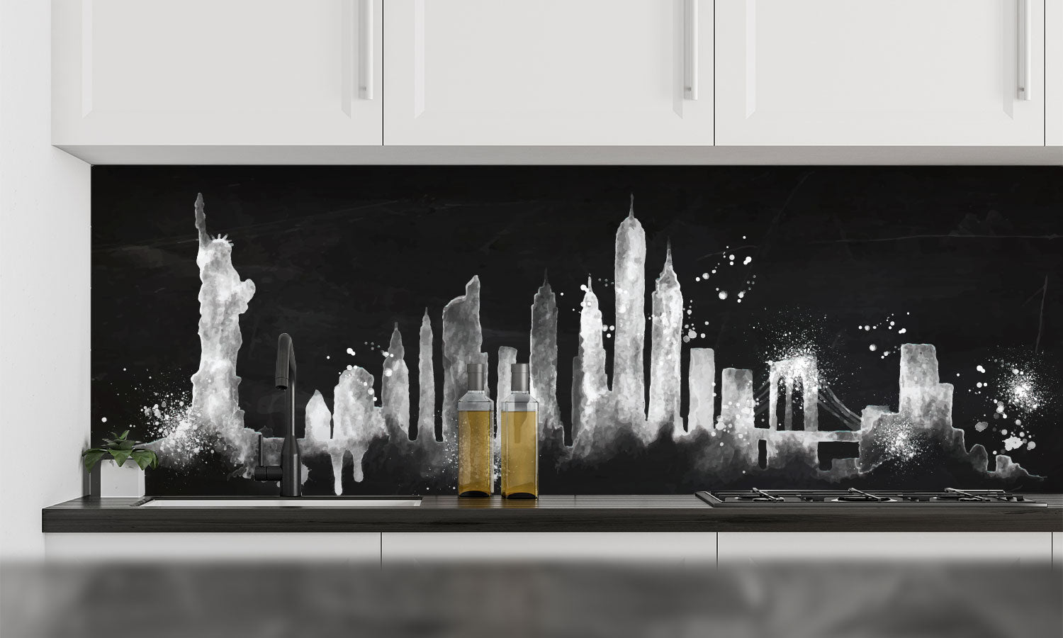 Plošče za kuhinje Silhouette chalk New york - PVC plošče / Pleksi steklo - s tiskom za kuhinjo, Zidne obloge PKU375-Life-decor.si