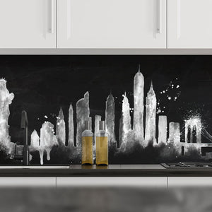 Plošče za kuhinje Silhouette chalk New york - PVC plošče / Pleksi steklo - s tiskom za kuhinjo, Zidne obloge PKU375-Life-decor.si