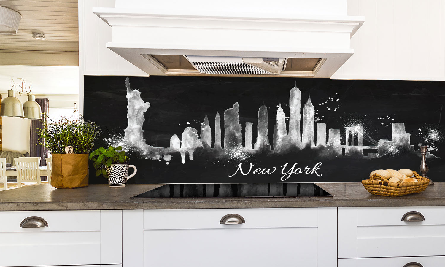 Plošče za kuhinje Silhouette chalk New york - PVC plošče / Pleksi steklo - s tiskom za kuhinjo, Zidne obloge PKU375-Life-decor.si