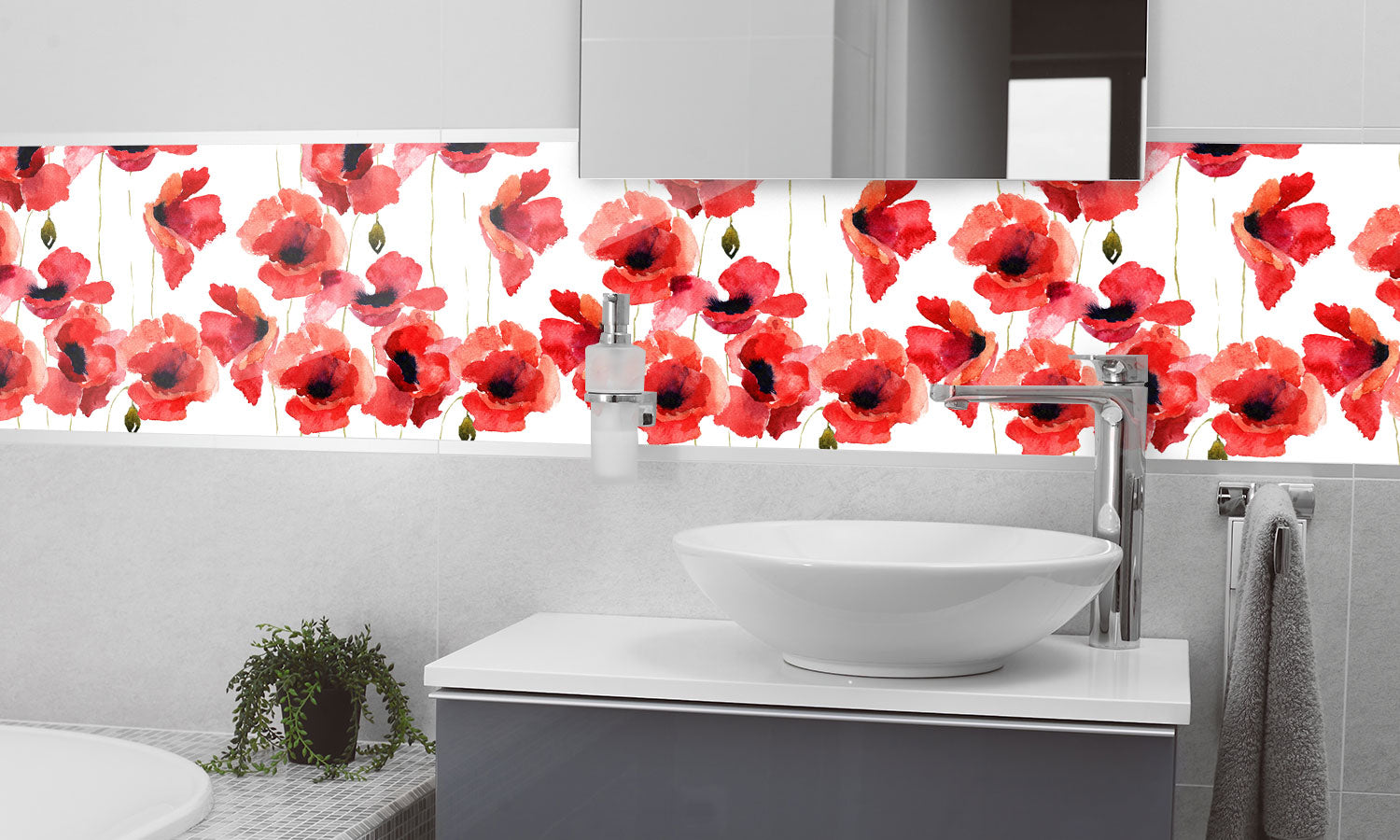 Plošče za kuhinje Stylized Poppy flowers - PVC plošče / Pleksi steklo - s tiskom za kuhinjo, Zidne obloge PKU119-Life-decor.si