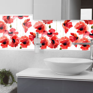 Plošče za kuhinje Stylized Poppy flowers - PVC plošče / Pleksi steklo - s tiskom za kuhinjo, Zidne obloge PKU119-Life-decor.si