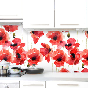 Plošče za kuhinje Stylized Poppy flowers - PVC plošče / Pleksi steklo - s tiskom za kuhinjo, Zidne obloge PKU119-Life-decor.si