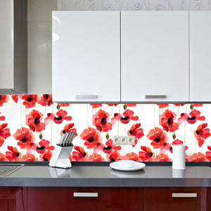 Plošče za kuhinje Stylized Poppy flowers - PVC plošče / Pleksi steklo - s tiskom za kuhinjo, Zidne obloge PKU119-Life-decor.si