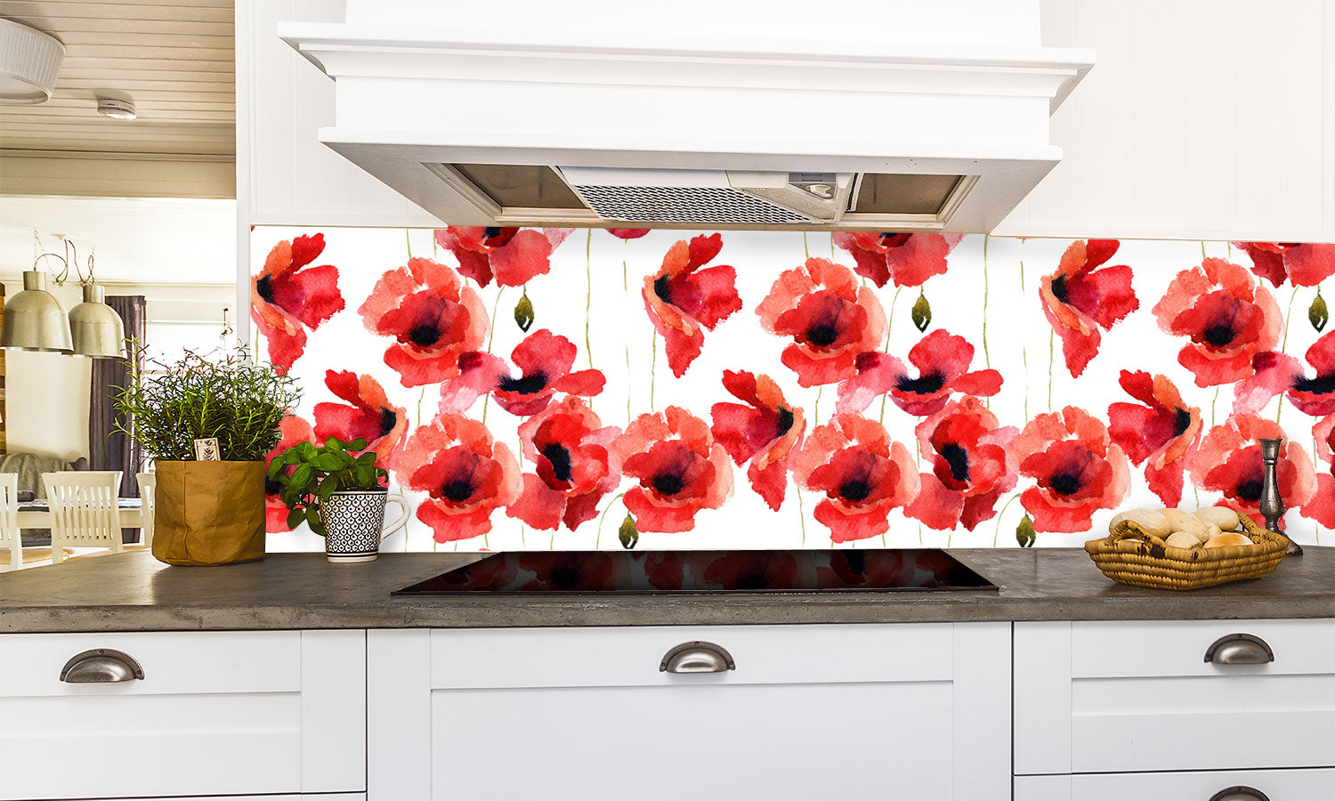 Plošče za kuhinje Stylized Poppy flowers - PVC plošče / Pleksi steklo - s tiskom za kuhinjo, Zidne obloge PKU119-Life-decor.si