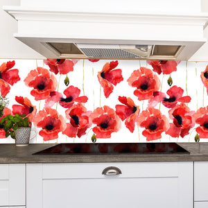 Plošče za kuhinje Stylized Poppy flowers - PVC plošče / Pleksi steklo - s tiskom za kuhinjo, Zidne obloge PKU119-Life-decor.si