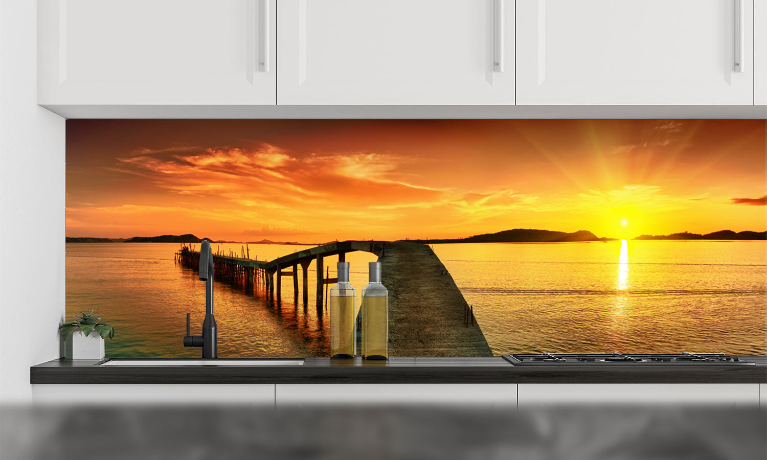 Plošče za kuhinje Sunset panorama - PVC plošče / Pleksi steklo - s tiskom za kuhinjo, Zidne obloge PKU204-Life-decor.si