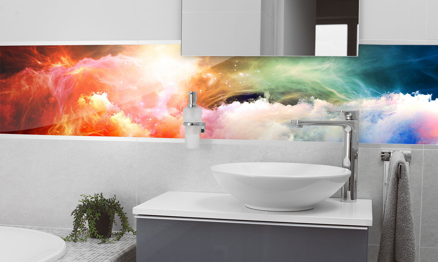 Plošče za kuhinje Virtual Nebulae - PVC plošče / Pleksi steklo - s tiskom za kuhinjo, Zidne obloge PKU132-Life-decor.si