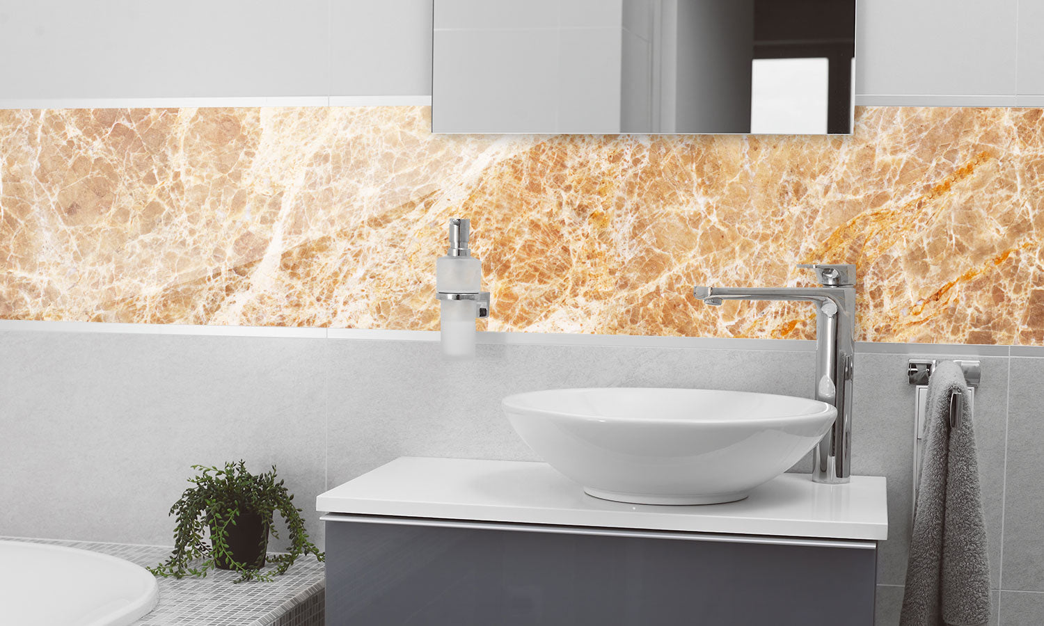 Plošče za kuhinje Warm marble - PVC plošče / Pleksi steklo - s tiskom za kuhinjo, Zidne obloge PKU063-Life-decor.si