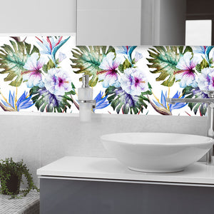 Plošče za kuhinje Watercolor hibiscus patterns - PVC plošče / Pleksi steklo - s tiskom za kuhinjo, Zidne obloge PKU348-Life-decor.si