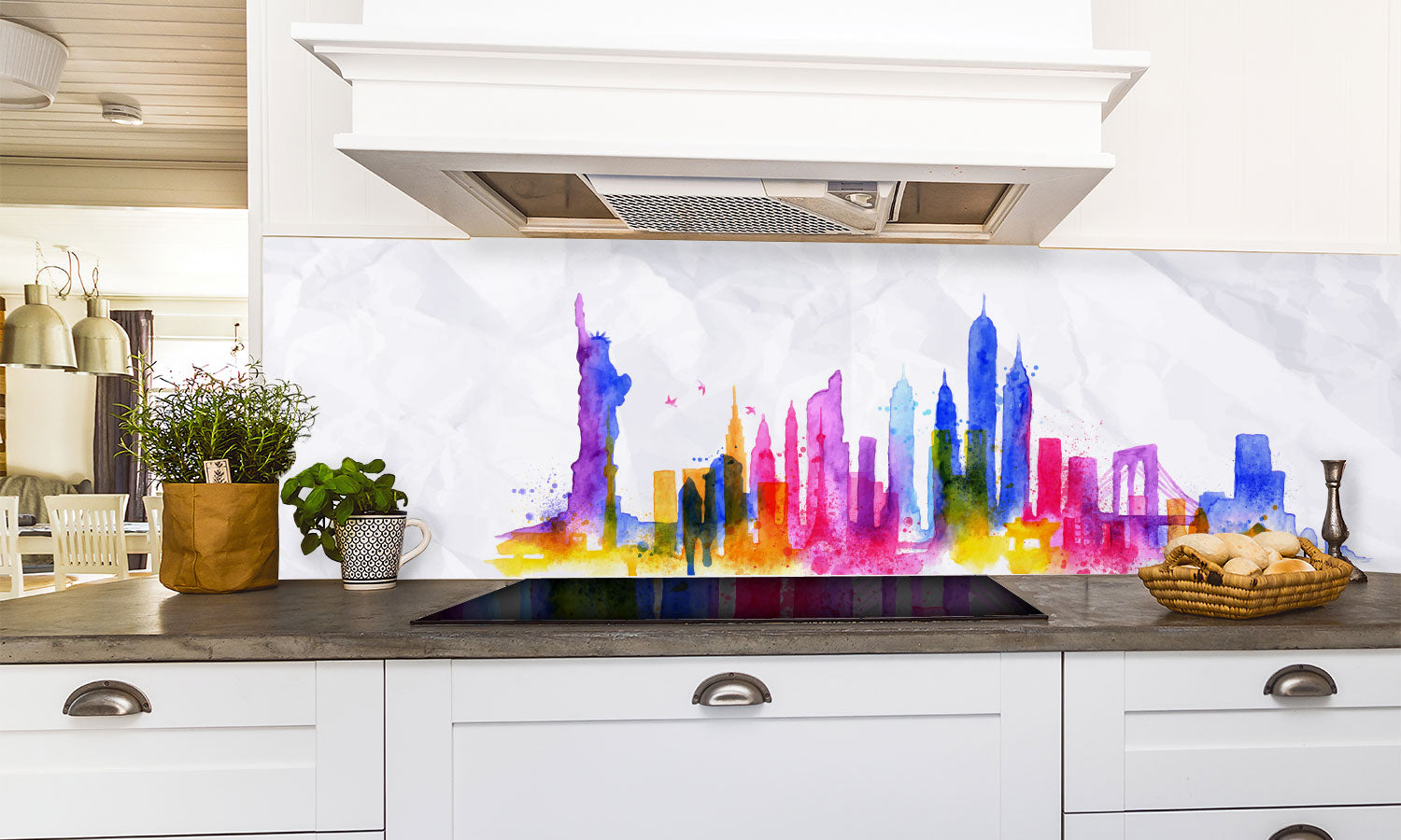 Plošče za kuhinje Watercolor New york - PVC plošče / Pleksi steklo - s tiskom za kuhinjo, Zidne obloge PKU254-Life-decor.si