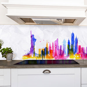 Plošče za kuhinje Watercolor New york - PVC plošče / Pleksi steklo - s tiskom za kuhinjo, Zidne obloge PKU254-Life-decor.si