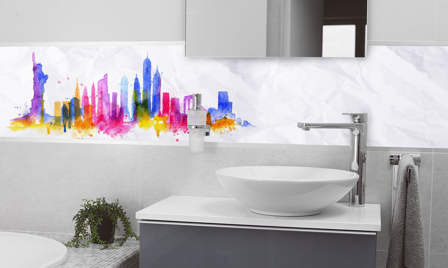 Plošče za kuhinje Watercolor New york - PVC plošče / Pleksi steklo - s tiskom za kuhinjo, Zidne obloge PKU254-Life-decor.si