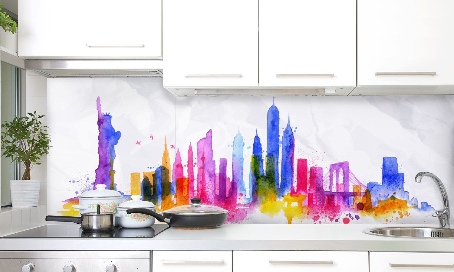 Plošče za kuhinje Watercolor New york - PVC plošče / Pleksi steklo - s tiskom za kuhinjo, Zidne obloge PKU254-Life-decor.si