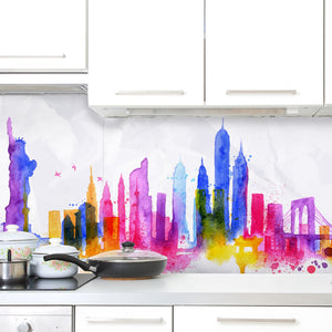 Plošče za kuhinje Watercolor New york - PVC plošče / Pleksi steklo - s tiskom za kuhinjo, Zidne obloge PKU254-Life-decor.si