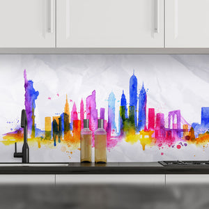 Plošče za kuhinje Watercolor New york - PVC plošče / Pleksi steklo - s tiskom za kuhinjo, Zidne obloge PKU254-Life-decor.si