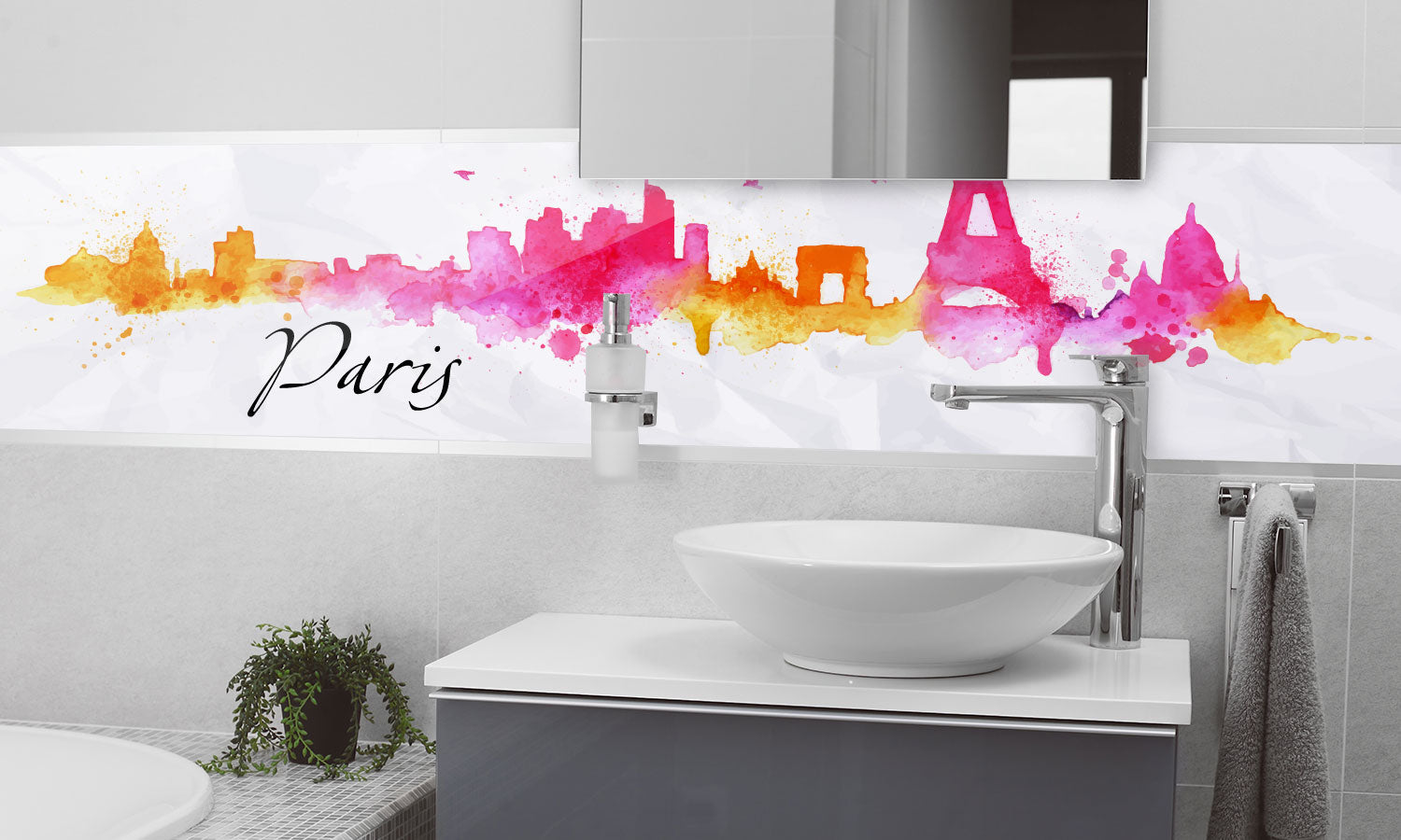 Plošče za kuhinje Watercolor Paris - PVC plošče / Pleksi steklo - s tiskom za kuhinjo, Zidne obloge PKU253-Life-decor.si