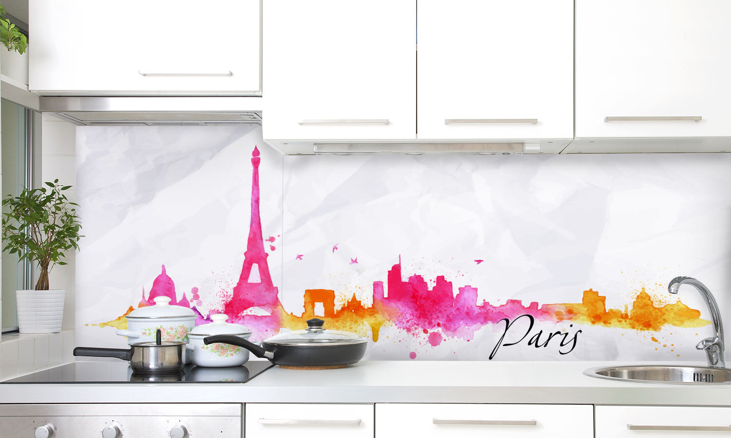 Plošče za kuhinje Watercolor Paris - PVC plošče / Pleksi steklo - s tiskom za kuhinjo, Zidne obloge PKU253-Life-decor.si