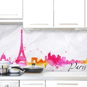 Plošče za kuhinje Watercolor Paris - PVC plošče / Pleksi steklo - s tiskom za kuhinjo, Zidne obloge PKU253-Life-decor.si