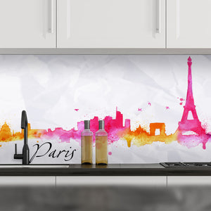 Plošče za kuhinje Watercolor Paris - PVC plošče / Pleksi steklo - s tiskom za kuhinjo, Zidne obloge PKU253-Life-decor.si