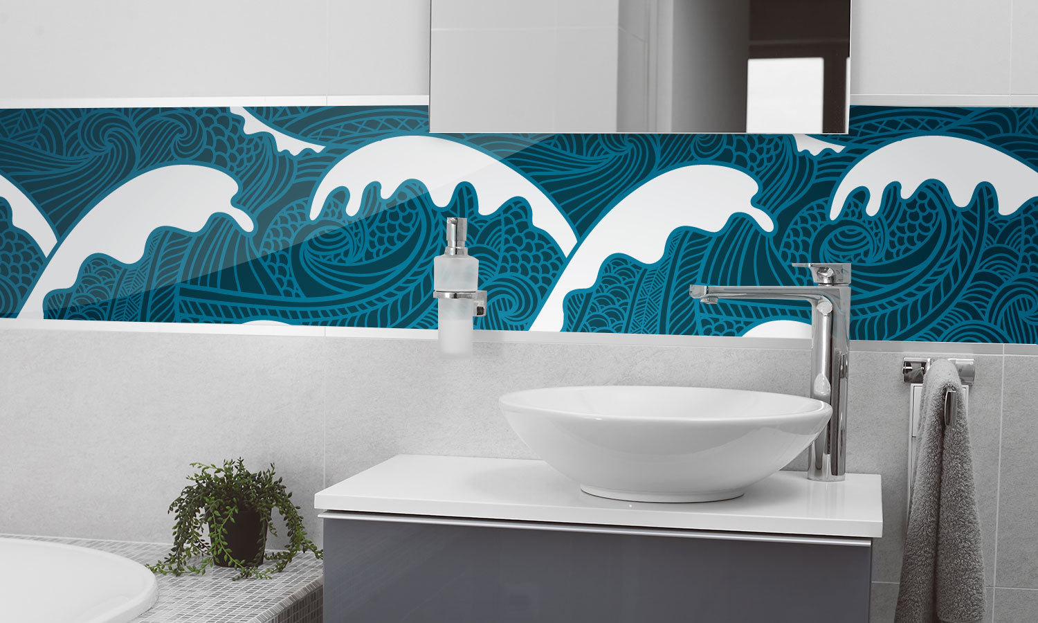 Plošče za kuhinje Waves seamless pattern - PVC plošče / Pleksi steklo - s tiskom za kuhinjo, Zidne obloge PKU347-Life-decor.si