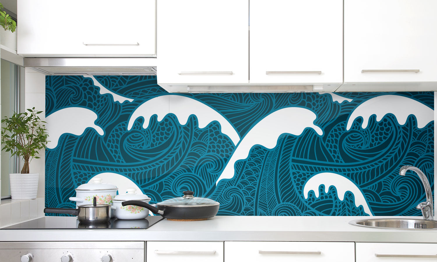 Plošče za kuhinje Waves seamless pattern - PVC plošče / Pleksi steklo - s tiskom za kuhinjo, Zidne obloge PKU347-Life-decor.si