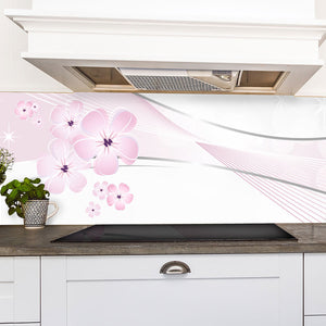 Plošče za kuhinje White and pink floral design - PVC plošče / Pleksi steklo - s tiskom za kuhinjo, Zidne obloge PKU158-Life-decor.si